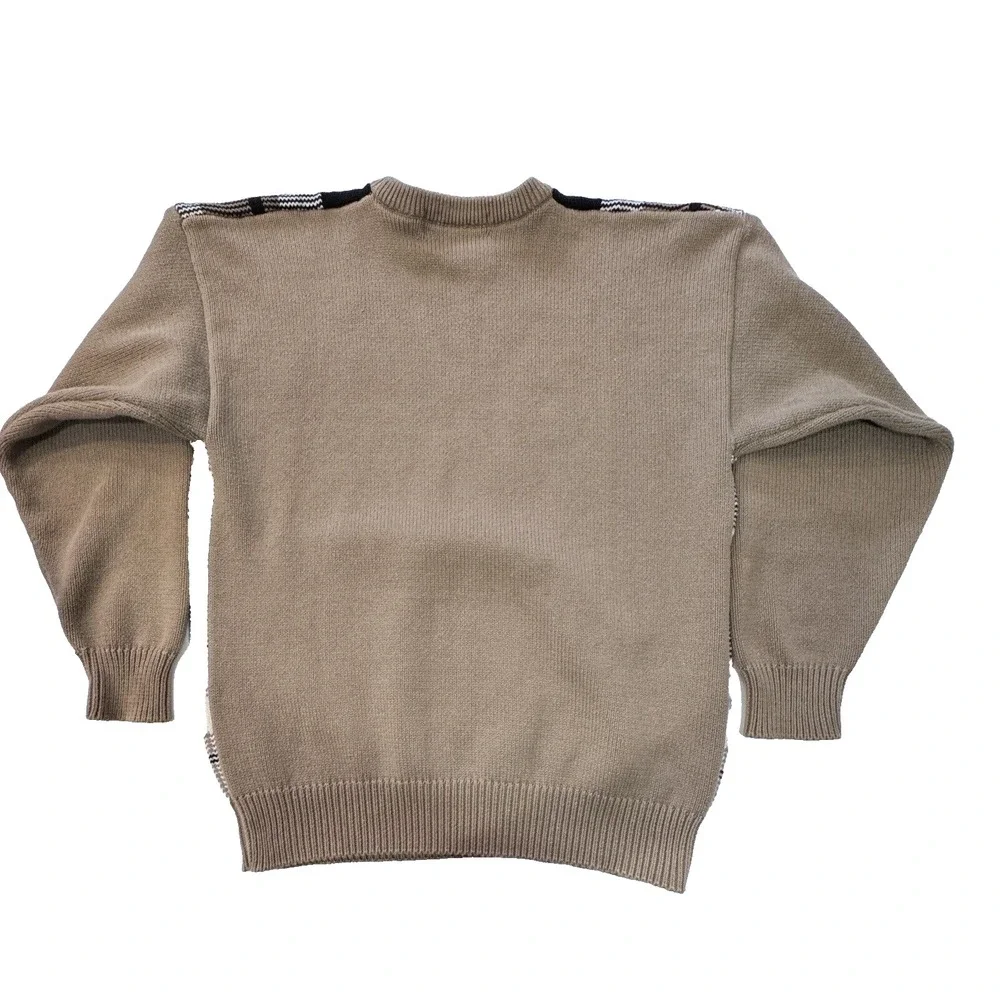 JOHN ASHFORD GOLF Men's Crew Neck Sweater Medium‎ Plaid Tan Preppy Golfer